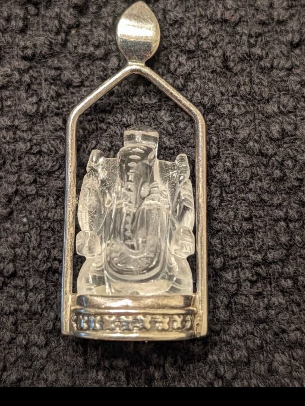 .925 Sterling Silver Clear Quartz Crystal Ganesha Pendant